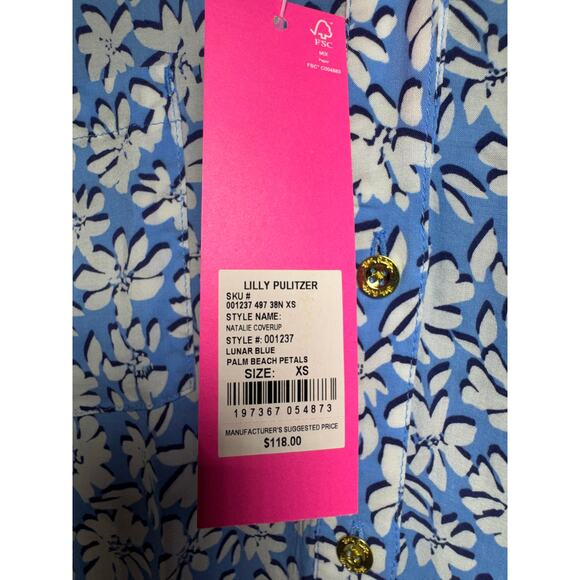 Lilly Pulitzer Natalie Coverup Lunar Blue Palm Beach Petals Sz XS MSRP 118.00 - Picture 11 of 16